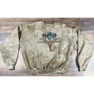 Hanes Vintage Nathan Richards Painted Sky Kokopelli Beige Tie Die Sweater 90s L